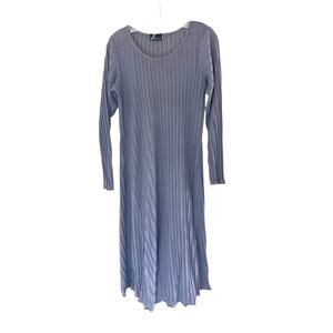 Fenini Gray Basic Cotton Work‎ Ribbed Crew Neck Long Sleeve Dress Size Medium